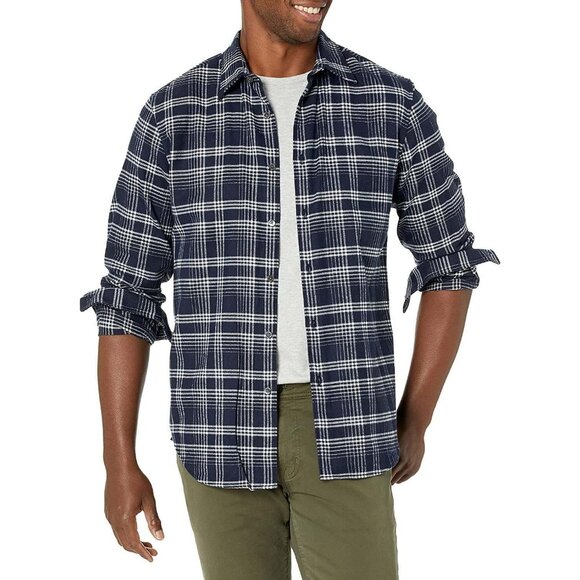 Theory Mens Noll Np.Twill Flannel Size M Baltic/White Button Down Shirts - Picture 1 of 2